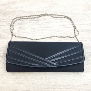 Bijoux Terner Black Evening Bag Satin with faux leather trimmed front